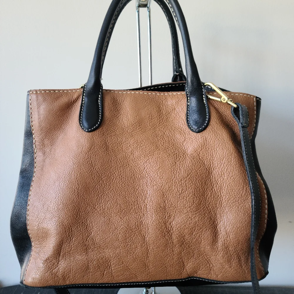 Roots Black & Tan Leather Satchel Crossbody Bag - Picture 5 of 9